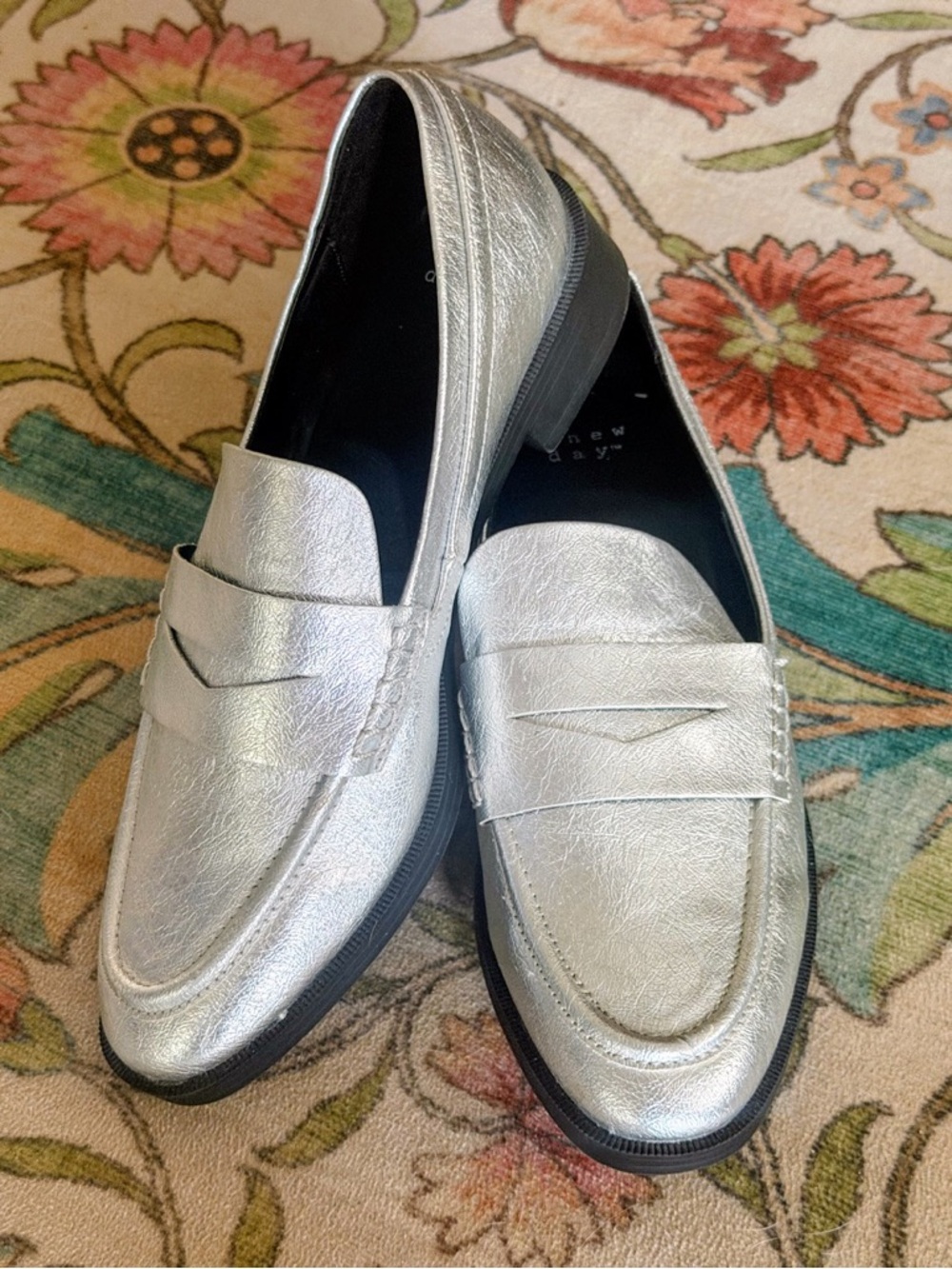 A new day Silver women’s Penny Loafers - Sleek Metallic Dress Loafers